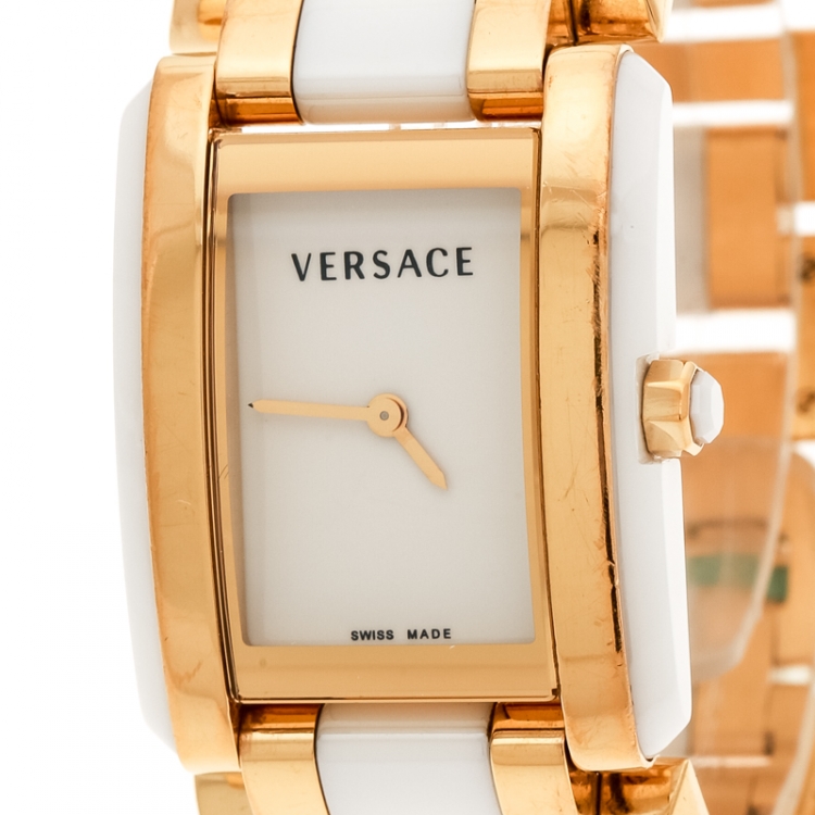 Pre Owned Versace White Ceramic Gold Stainless Steel Era 70Q Women's Wristwatch 24 mm