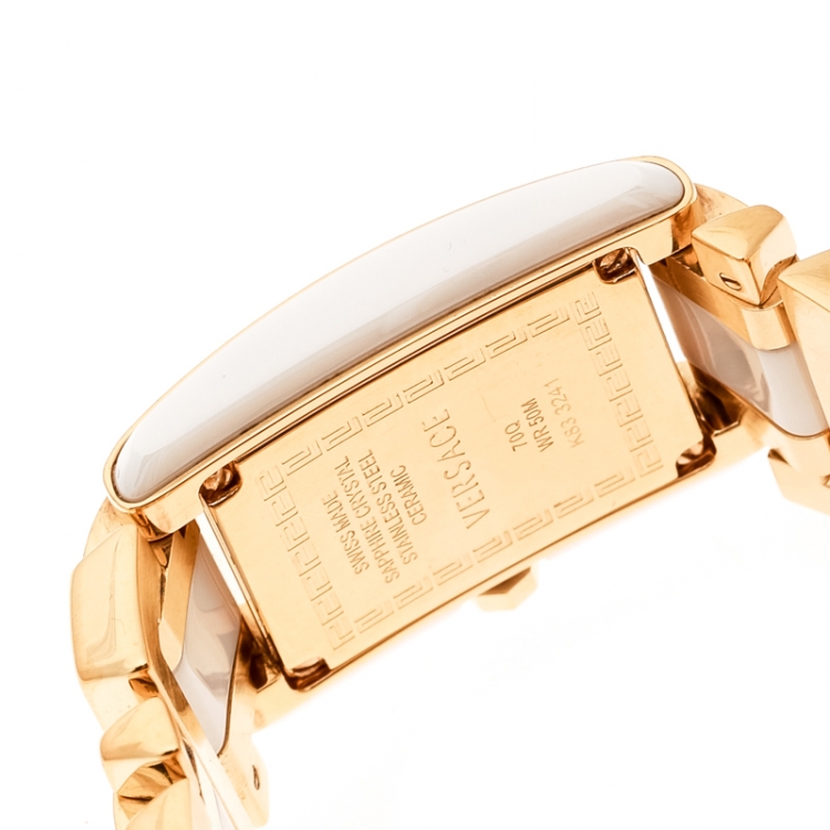 Pre Owned Versace White Ceramic Gold Stainless Steel Era 70Q Women's Wristwatch 24 mm