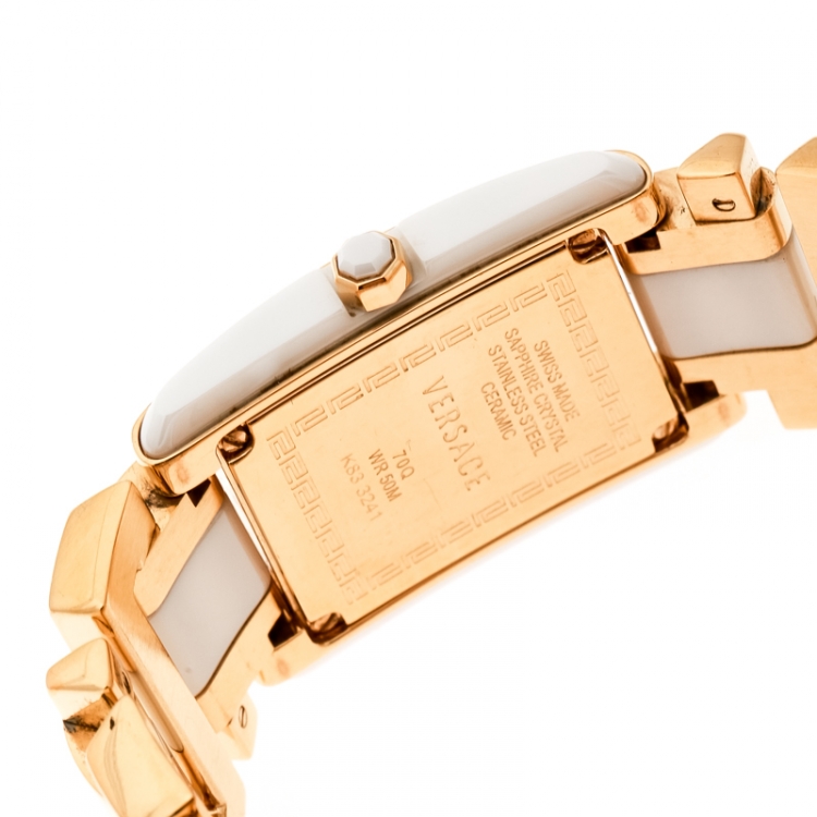 Pre Owned Versace White Ceramic Gold Stainless Steel Era 70Q Women's Wristwatch 24 mm