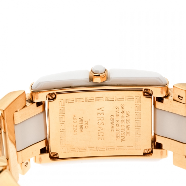 Pre Owned Versace White Ceramic Gold Stainless Steel Era 70Q Women's Wristwatch 24 mm