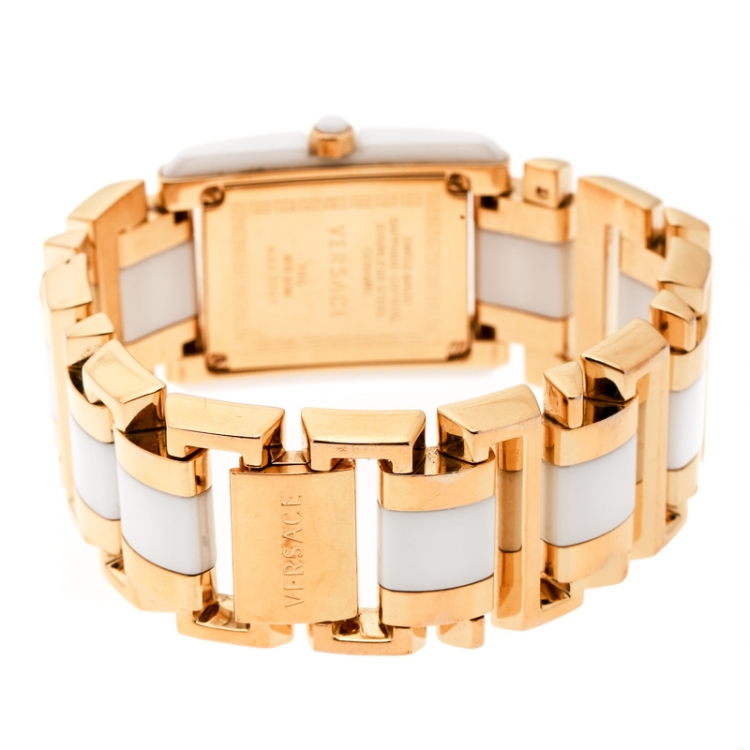 Pre Owned Versace White Ceramic Gold Stainless Steel Era 70Q Women's Wristwatch 24 mm