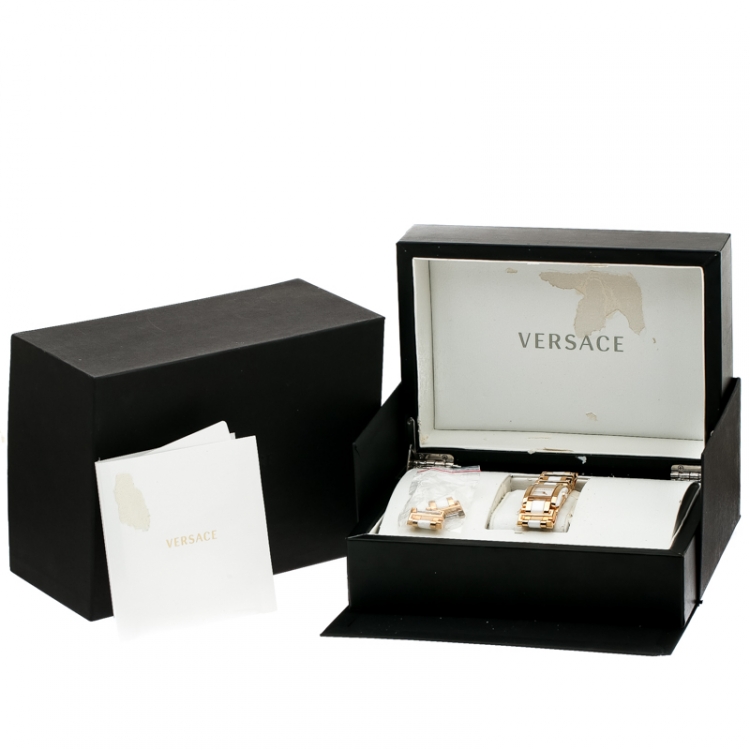 Pre Owned Versace White Ceramic Gold Stainless Steel Era 70Q Women's Wristwatch 24 mm