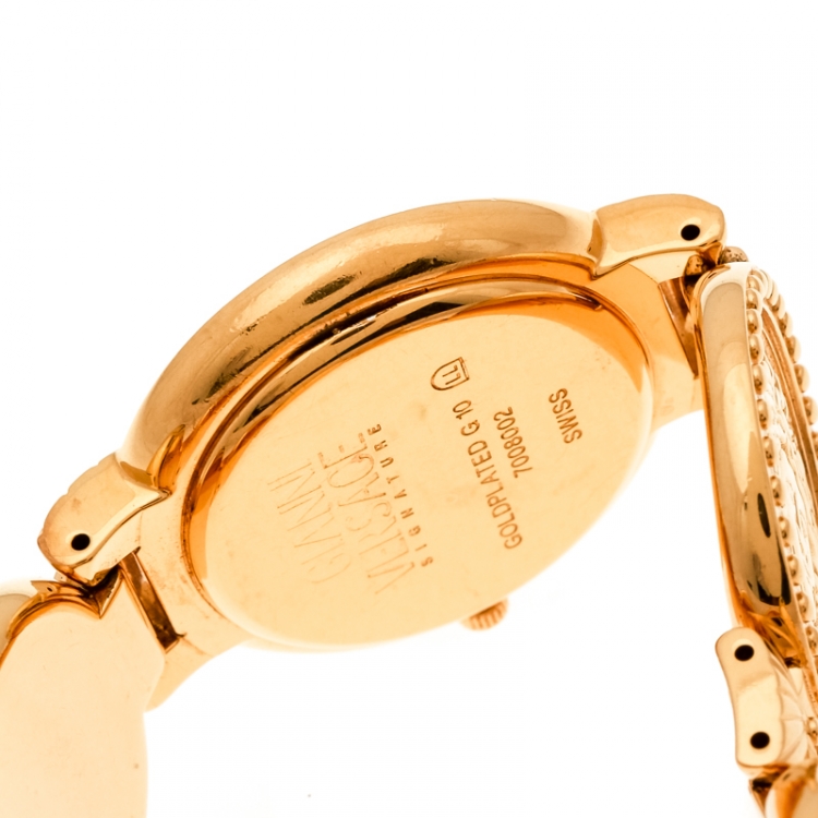 Pre Owned Versace Black Gold Tone Medusa Icon Women's Wristwatch 30 mm