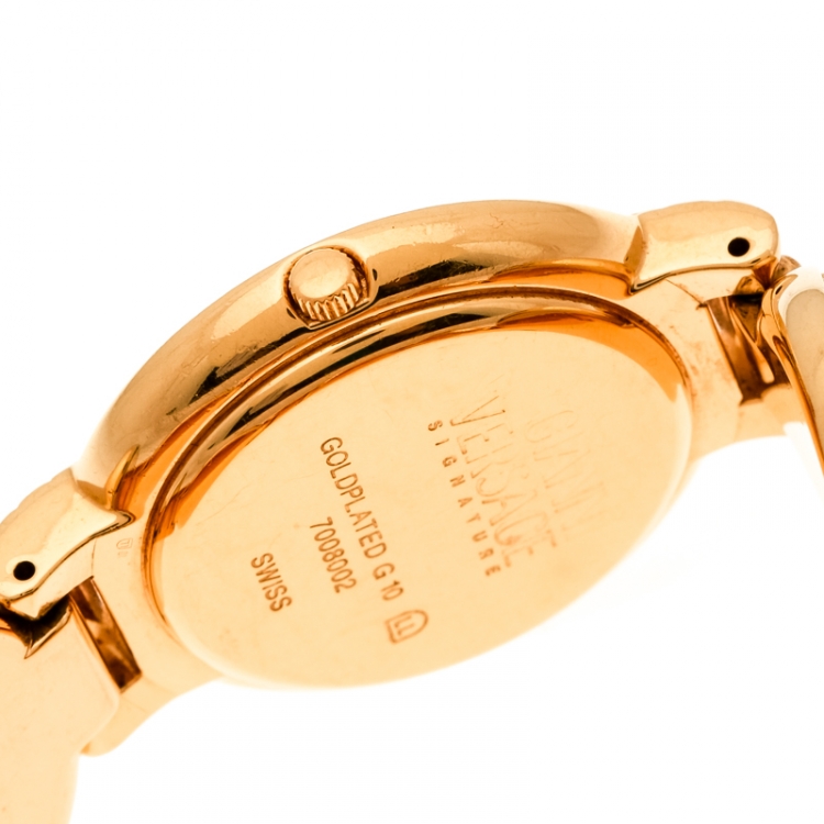 Pre Owned Versace Black Gold Tone Medusa Icon Women's Wristwatch 30 mm