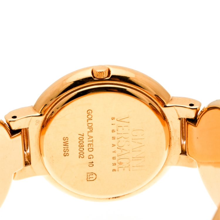 Pre Owned Versace Black Gold Tone Medusa Icon Women's Wristwatch 30 mm