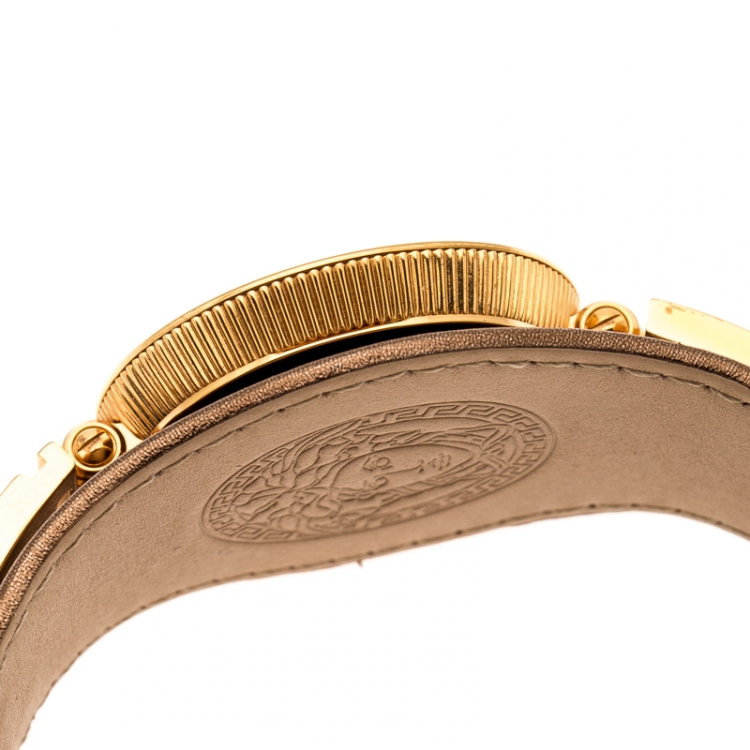Pre Owned Versace Rose Gold Plated Stainless Steel V Signature VLA Women's Wristwatch 35 mm