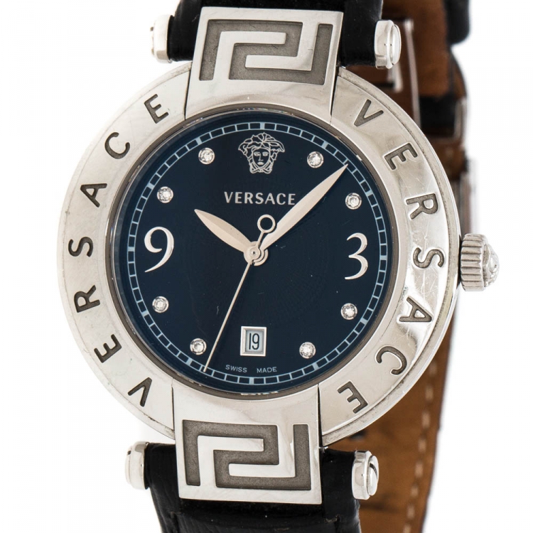 Pre Owned  Versace Black Stainless Steel Reve 68Q Women's Wristwatch 35 mm