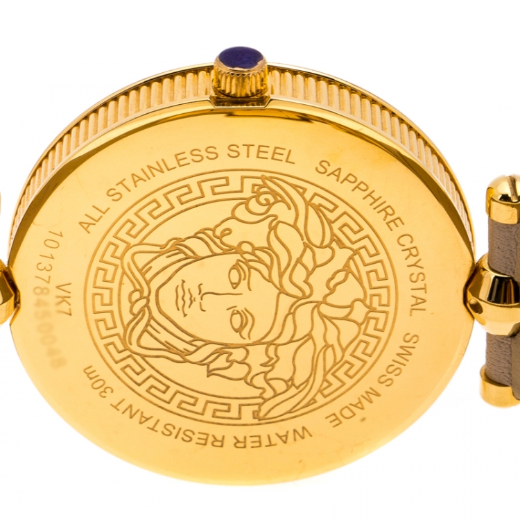 Pre Owned Versace Beige Rose Gold Plated Stainless Steel Vanitas VK7 Women's Wristwatch 40 mm