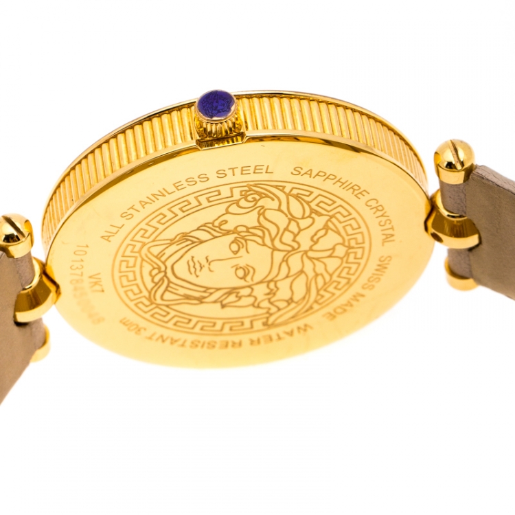 Pre Owned Versace Beige Rose Gold Plated Stainless Steel Vanitas VK7 Women's Wristwatch 40 mm