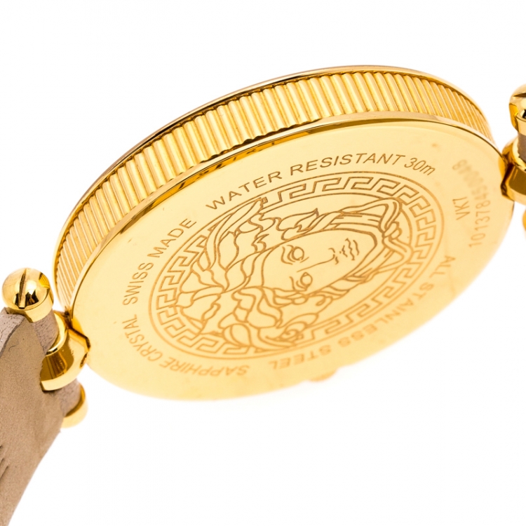 Pre Owned Versace Beige Rose Gold Plated Stainless Steel Vanitas VK7 Women's Wristwatch 40 mm