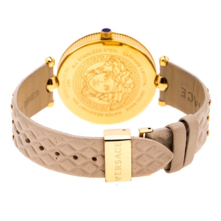 Pre Owned Versace Beige Rose Gold Plated Stainless Steel Vanitas VK7 Women's Wristwatch 40 mm