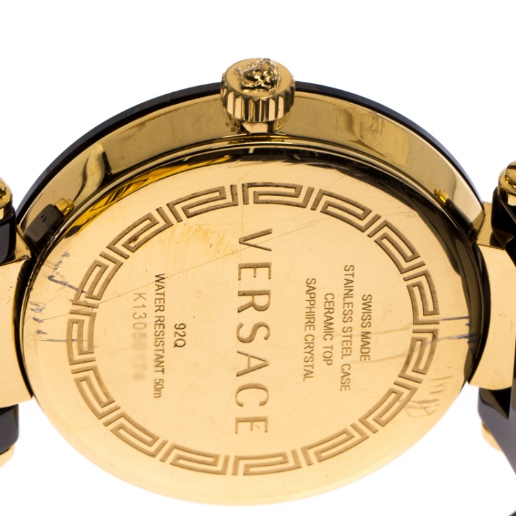 مملوكة مسبقًا Versace Black Gold Plated Steel Ceramic Reve 92Q Women's Wristwatch 35 mm