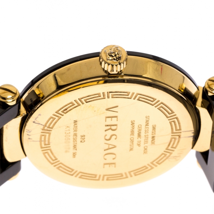 مملوكة مسبقًا Versace Black Gold Plated Steel Ceramic Reve 92Q Women's Wristwatch 35 mm
