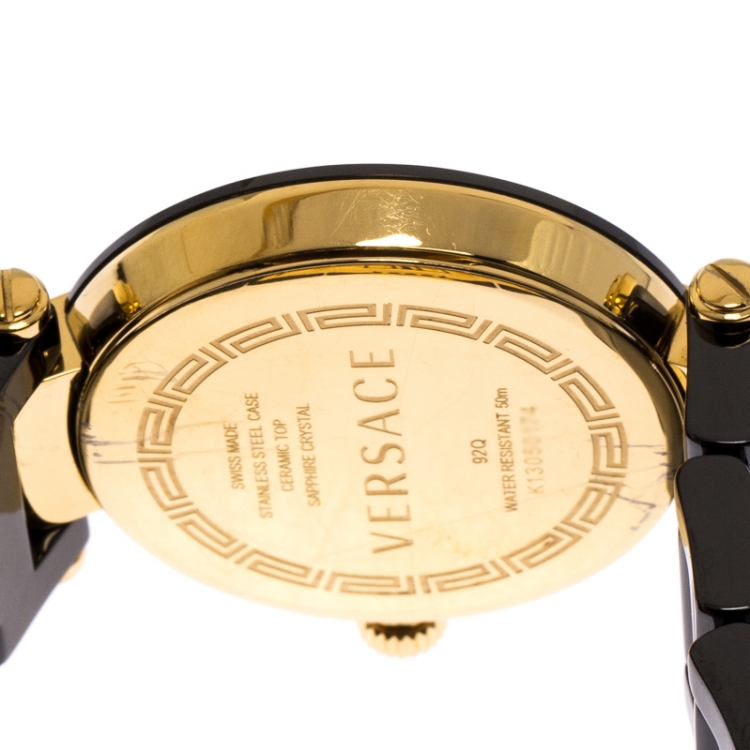 مملوكة مسبقًا Versace Black Gold Plated Steel Ceramic Reve 92Q Women's Wristwatch 35 mm