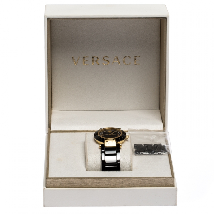 مملوكة مسبقًا Versace Black Gold Plated Steel Ceramic Reve 92Q Women's Wristwatch 35 mm