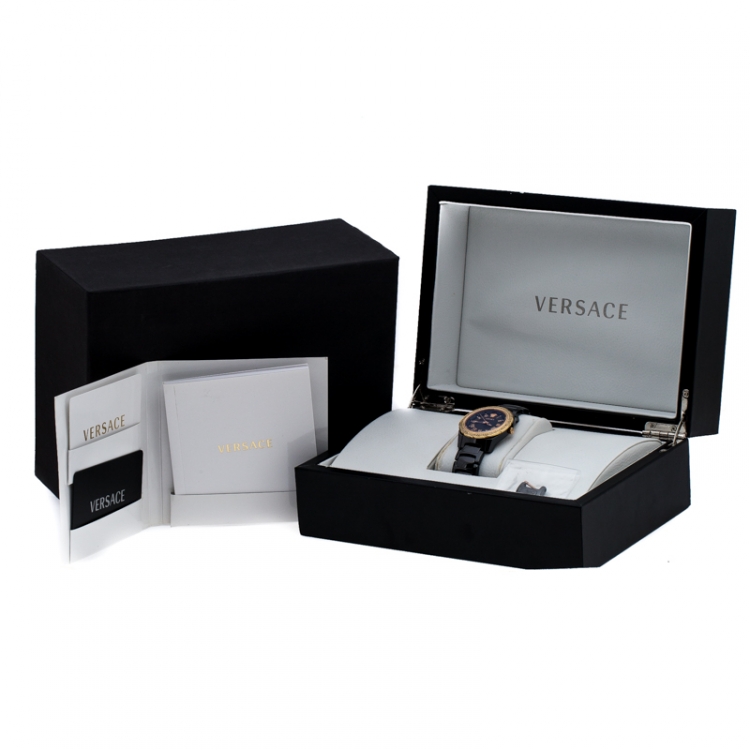 Pre Owned Versace Black Ceramic Rose Gold Stainless Steel Diamonds DV One Glamour 63Q Men's Wristwatch 34 mm