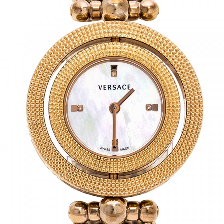 Pre Owned Versace Mother Of Pearl Rose Gold Plated Stainless Steel Eon 79Q-IC Women's Wristwatch 33 mm