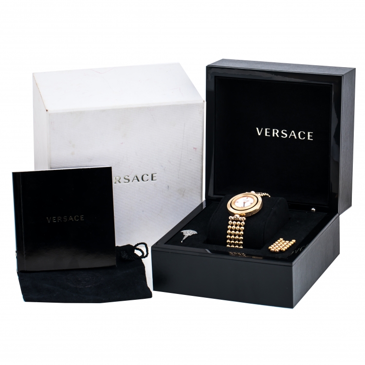 Pre Owned Versace Mother Of Pearl Rose Gold Plated Stainless Steel Eon 79Q-IC Women's Wristwatch 33 mm
