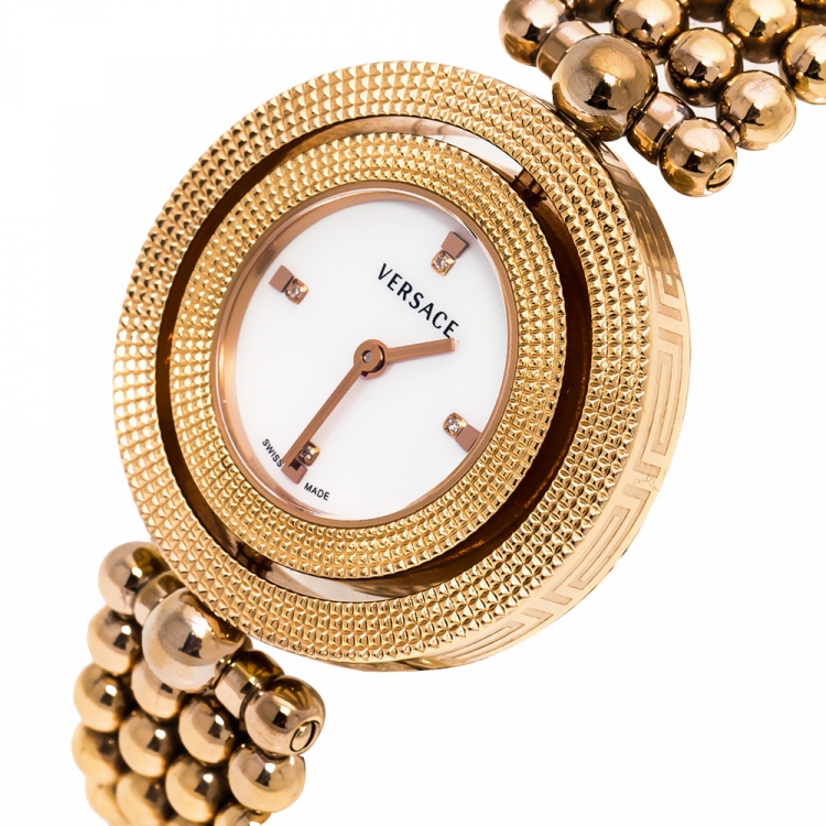 Pre Owned Versace Mother Of Pearl Rose Gold Plated Stainless Steel Eon 79Q-IC Women's Wristwatch 33 mm