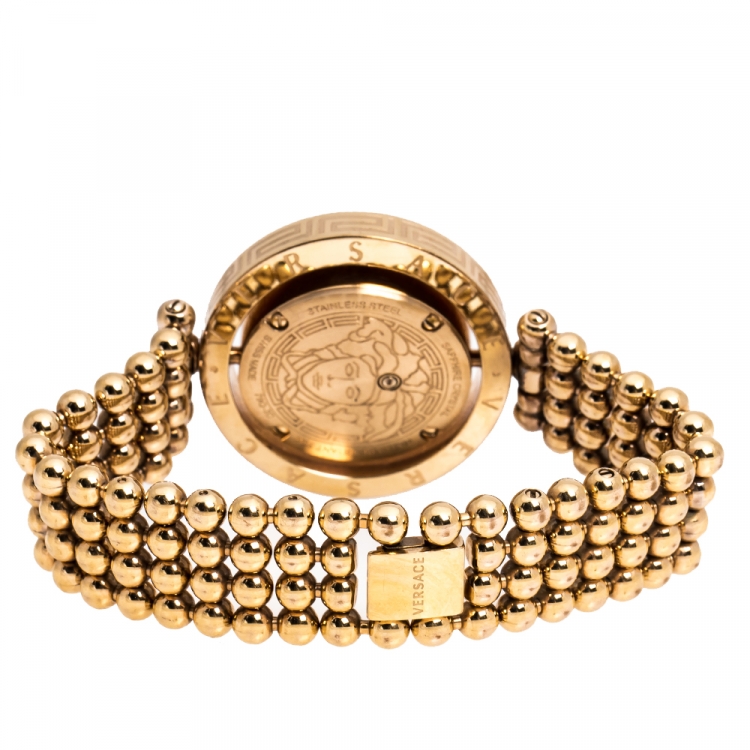 Pre Owned Versace Mother Of Pearl Rose Gold Plated Stainless Steel Eon 79Q-IC Women's Wristwatch 33 mm