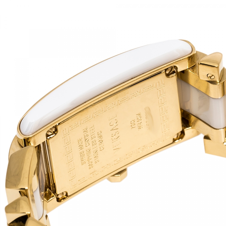 Pre Owned Versace White Ceramic Gold Stainless Steel Era 70Q Women's Wristwatch 24 mm