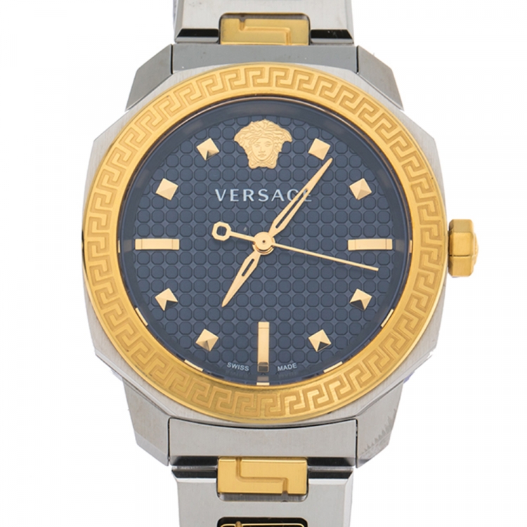 Pre Owned Versace Blue Two-Tone Stainless Steel Dylos VQD140016 Women's Wriswatch 35 mm