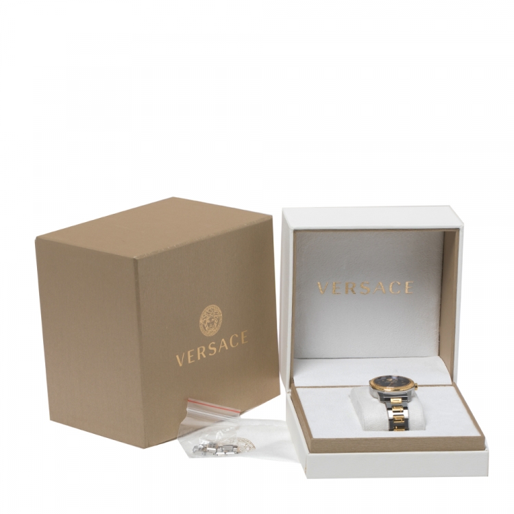 Pre Owned Versace Blue Two-Tone Stainless Steel Dylos VQD140016 Women's Wriswatch 35 mm