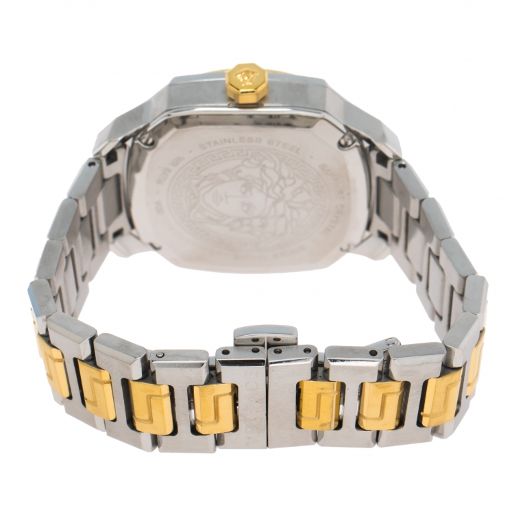 Pre Owned Versace Blue Two-Tone Stainless Steel Dylos VQD140016 Women's Wriswatch 35 mm