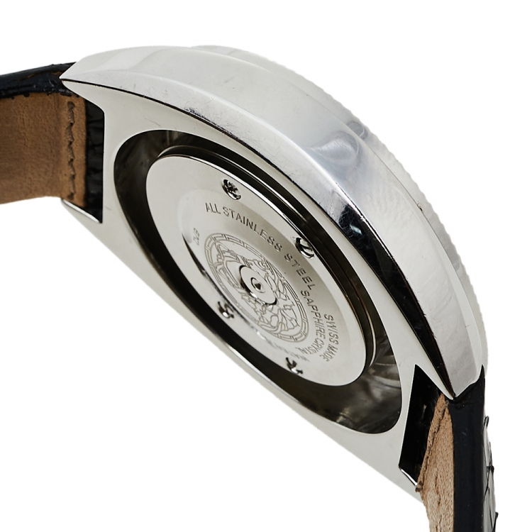 Pre Owned Versace Black Stainless Steel Python Leather Diamonds Destiny 67Q Women's Wristwatch 39 mm