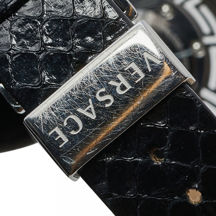 Pre Owned Versace Black Stainless Steel Python Leather Diamonds Destiny 67Q Women's Wristwatch 39 mm