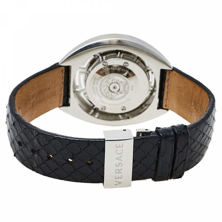 Pre Owned Versace Black Stainless Steel Python Leather Diamonds Destiny 67Q Women's Wristwatch 39 mm