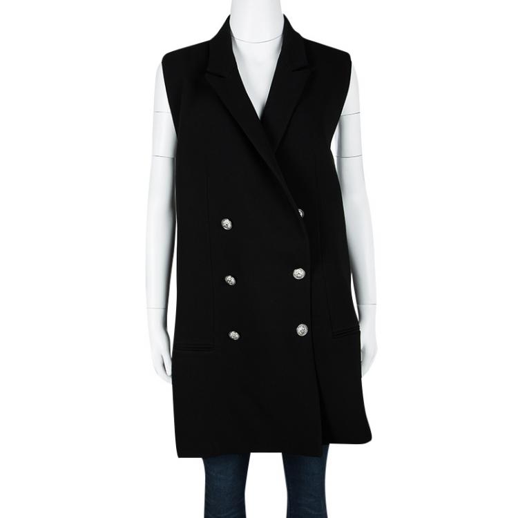 Pre Owned Versus Versace Black Embossed Button Detail Double Breasted Sleeveless Vest Dress M