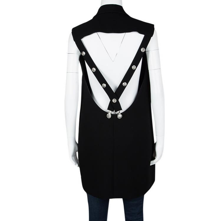 Pre Owned Versus Versace Black Embossed Button Detail Double Breasted Sleeveless Vest Dress M