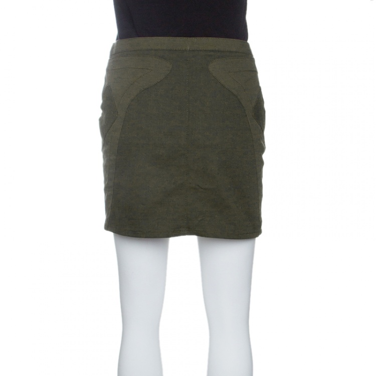 Pre Owned Versus Versace Vintage Olive Green Zip Detail Mini Skirt M