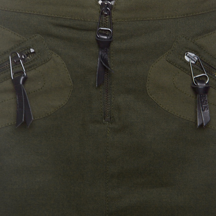 Pre Owned Versus Versace Vintage Olive Green Zip Detail Mini Skirt M