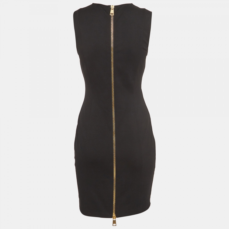 Pre Owned Versus Versace Black Studded Jersey Sheath Dress M
