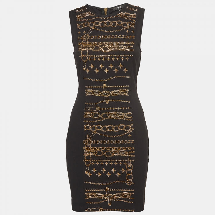 Pre Owned Versus Versace Black Studded Jersey Sheath Dress M