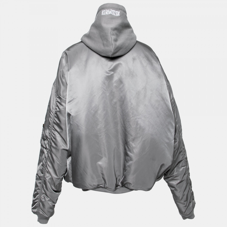 Pre Owned Vetements X Alpha Industries Grey Synthetic Reversible Bomber Jacket XS 