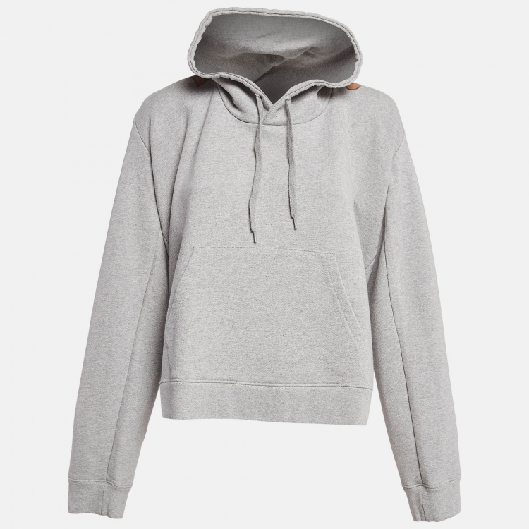 Pre Owned Vetements Grey Logo Printed Cotton Hoodie S