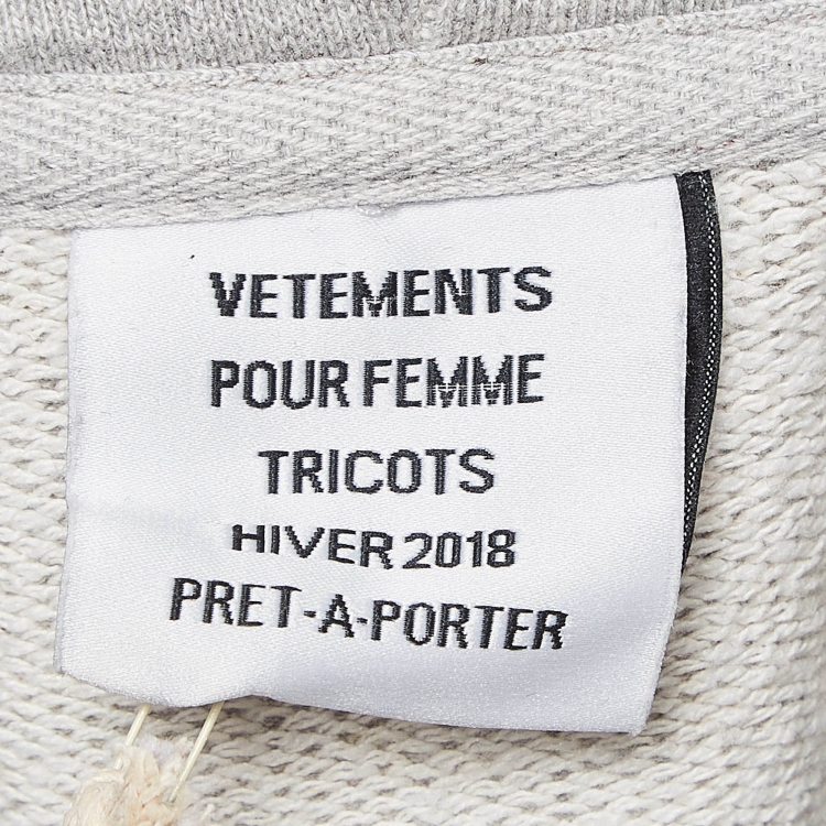 Pre Owned Vetements Grey Logo Printed Cotton Hoodie S