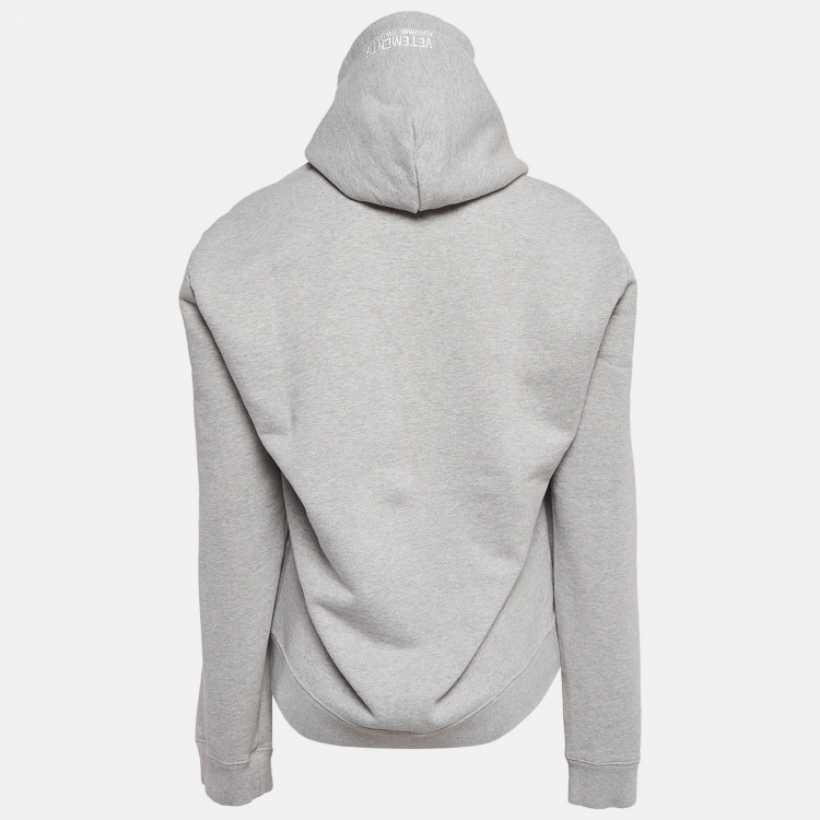 Pre Owned Vetements Grey Logo Printed Cotton Hoodie S
