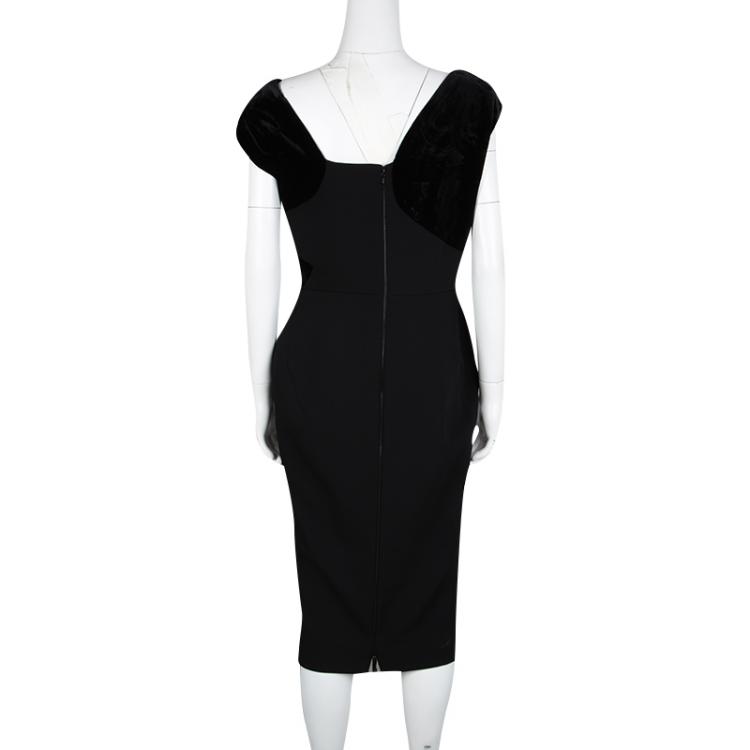 مملوكة مسبقًا Victoria Beckham Black Wool Velvet Bodice Detail Sleeveless Dress L
