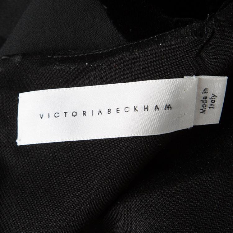 مملوكة مسبقًا Victoria Beckham Black Wool Velvet Bodice Detail Sleeveless Dress L