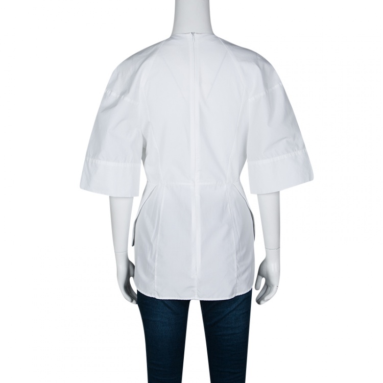 Pre Owned  Victoria Beckham White Cotton Pleat Detail Peplum Top M