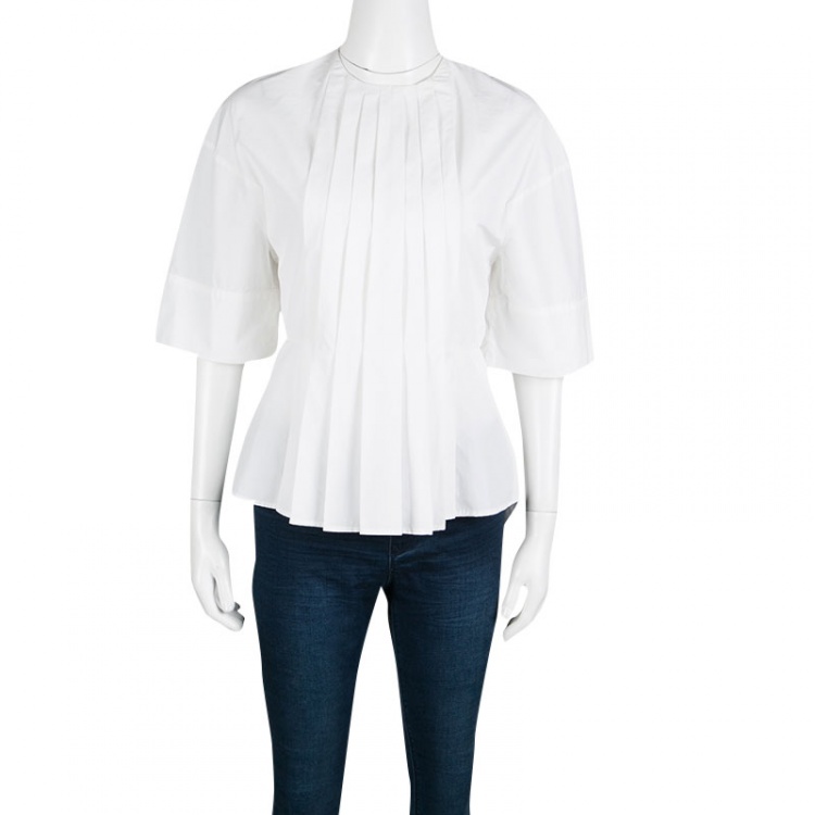 مملوكة مسبقًا  Victoria Beckham White Cotton Pleat Detail Peplum Top S