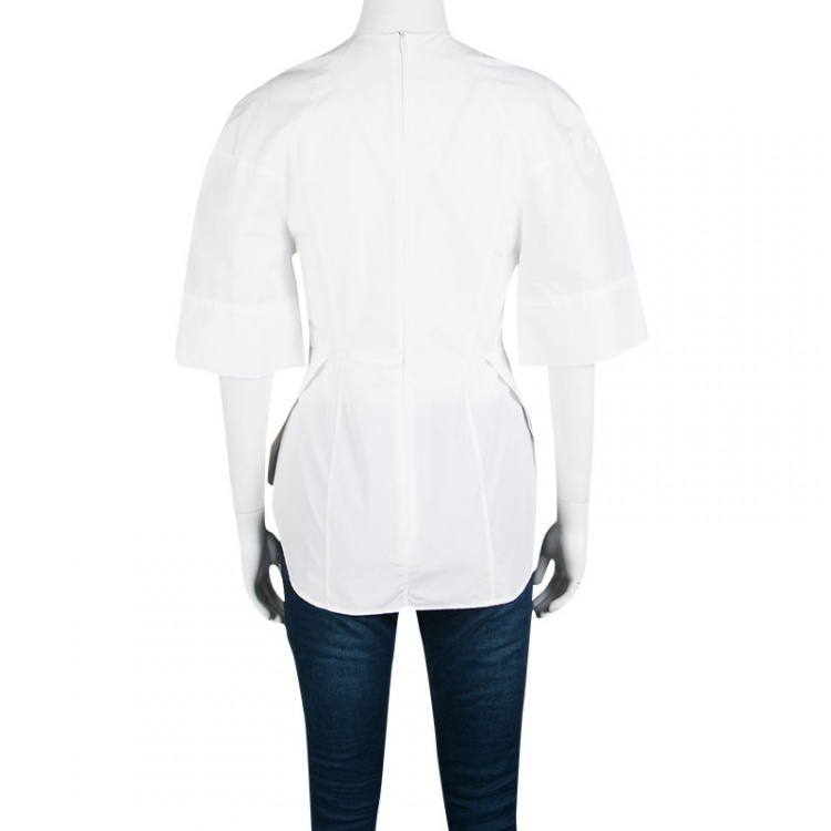 مملوكة مسبقًا  Victoria Beckham White Cotton Pleat Detail Peplum Top S