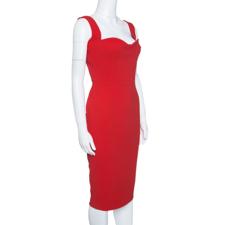 Pre Owned Victoria Beckham Red Crepe Sleeveless Fitted Dress M