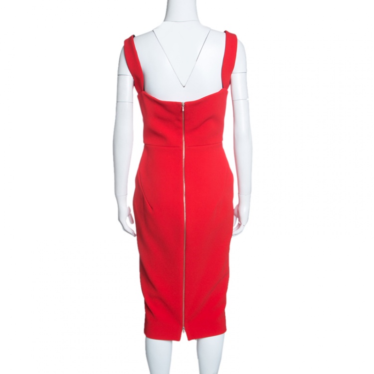 Pre Owned Victoria Beckham Red Crepe Sleeveless Fitted Dress M