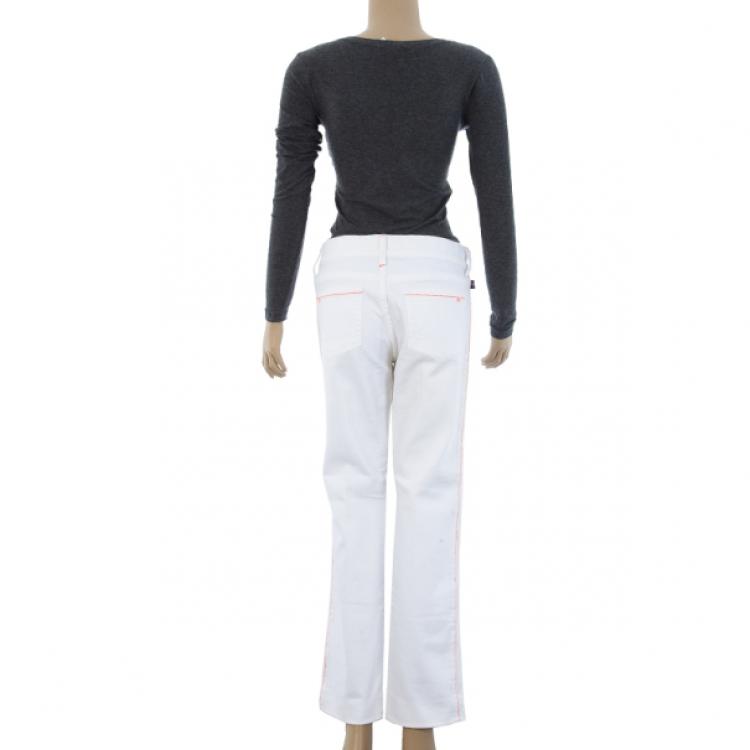 Pre Owned Victoria Beckham Orange Stitch White Jeans M