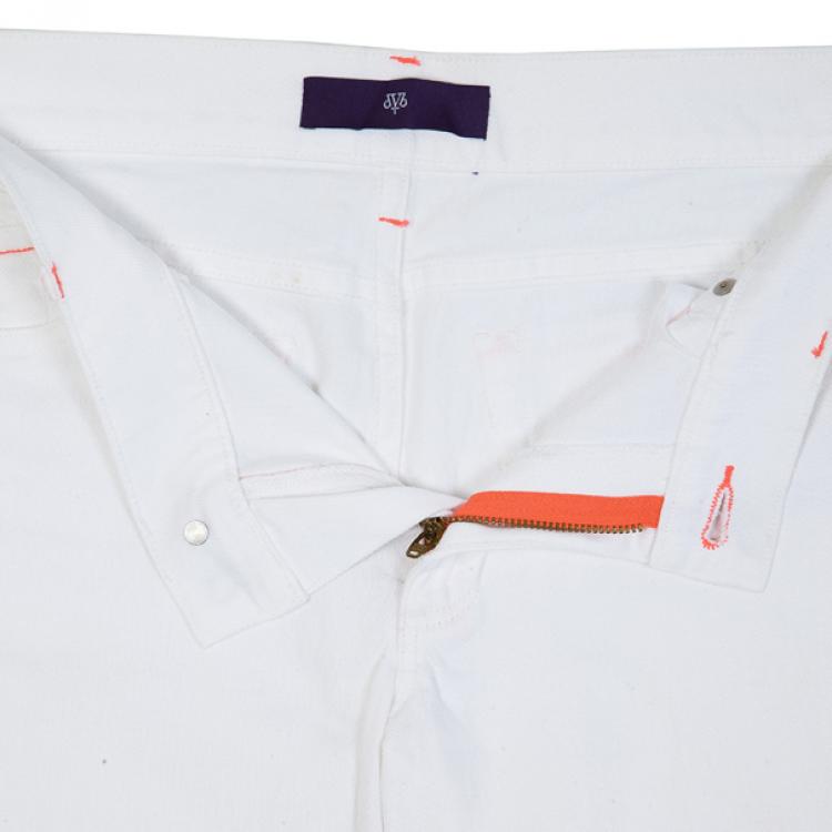 Pre Owned Victoria Beckham Orange Stitch White Jeans M